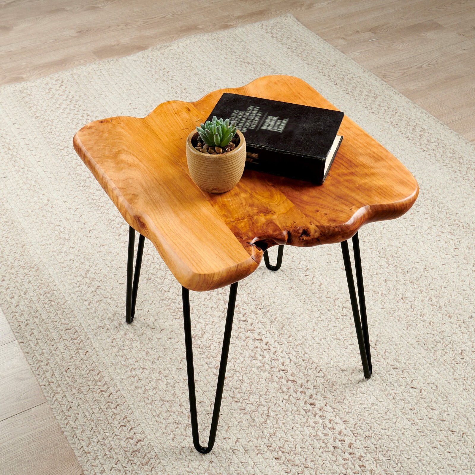 GREENAGE Cedar Live Edge Coffee Table with 4 Hairpin Legs 20″ x 20″ x 21″ Height