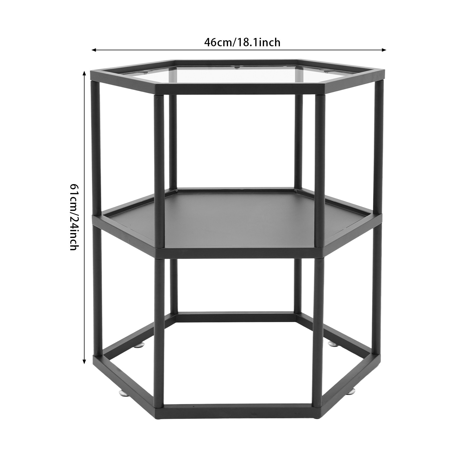2-tier Hexagon Side 18inch Top Double Shelf Table 50lb 24inch Table For Bedroom