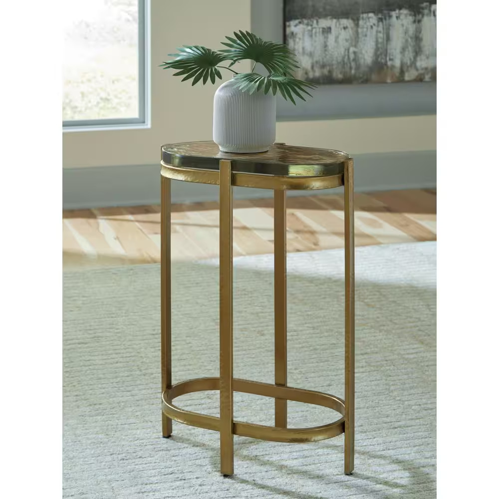Porterville 17 In. Black/Gold Oval Glass End Table with Iridescent Finished