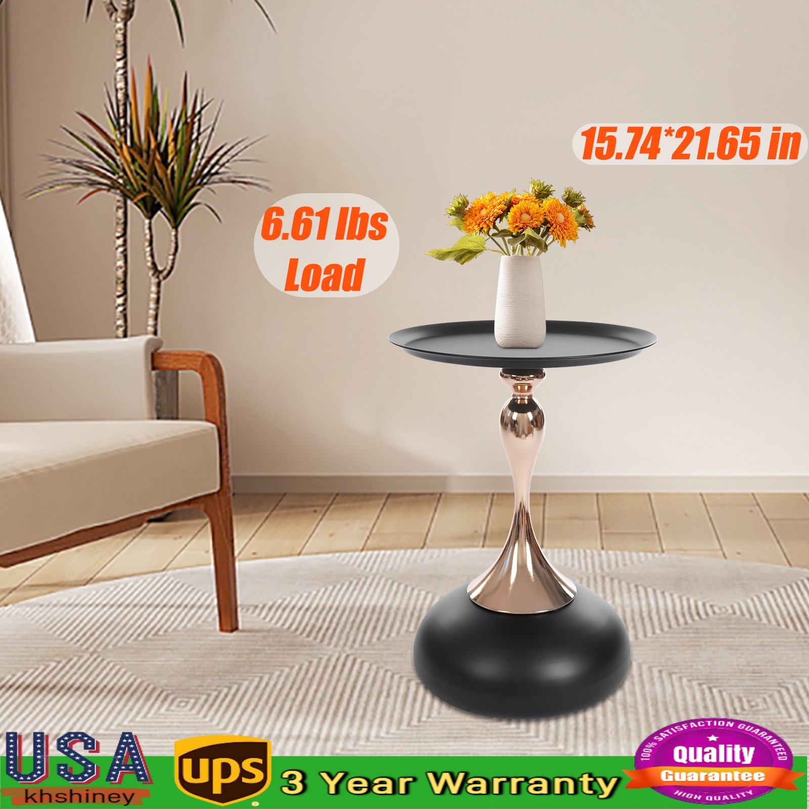 Round Side Table Metal Sofa Small End Table Drink Table for Living Room Bedroom
