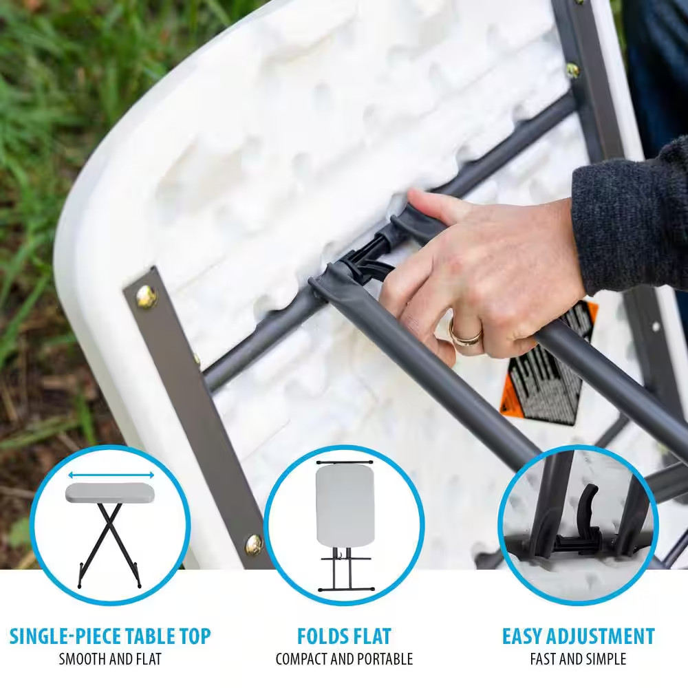 26 In. White Plastic Adjustable Height Folding Utility Table