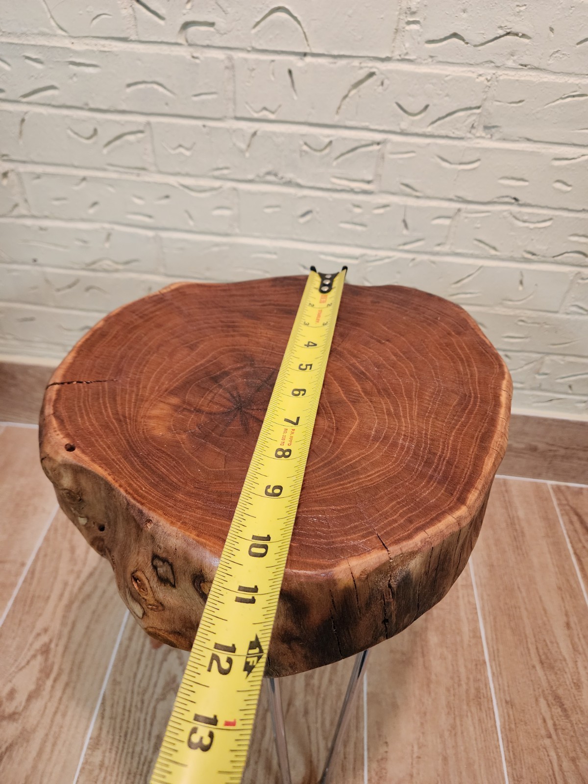 Live Edge Table Horse Shoe Wood Hand Made Metal Legs Laker Paint Natural Color