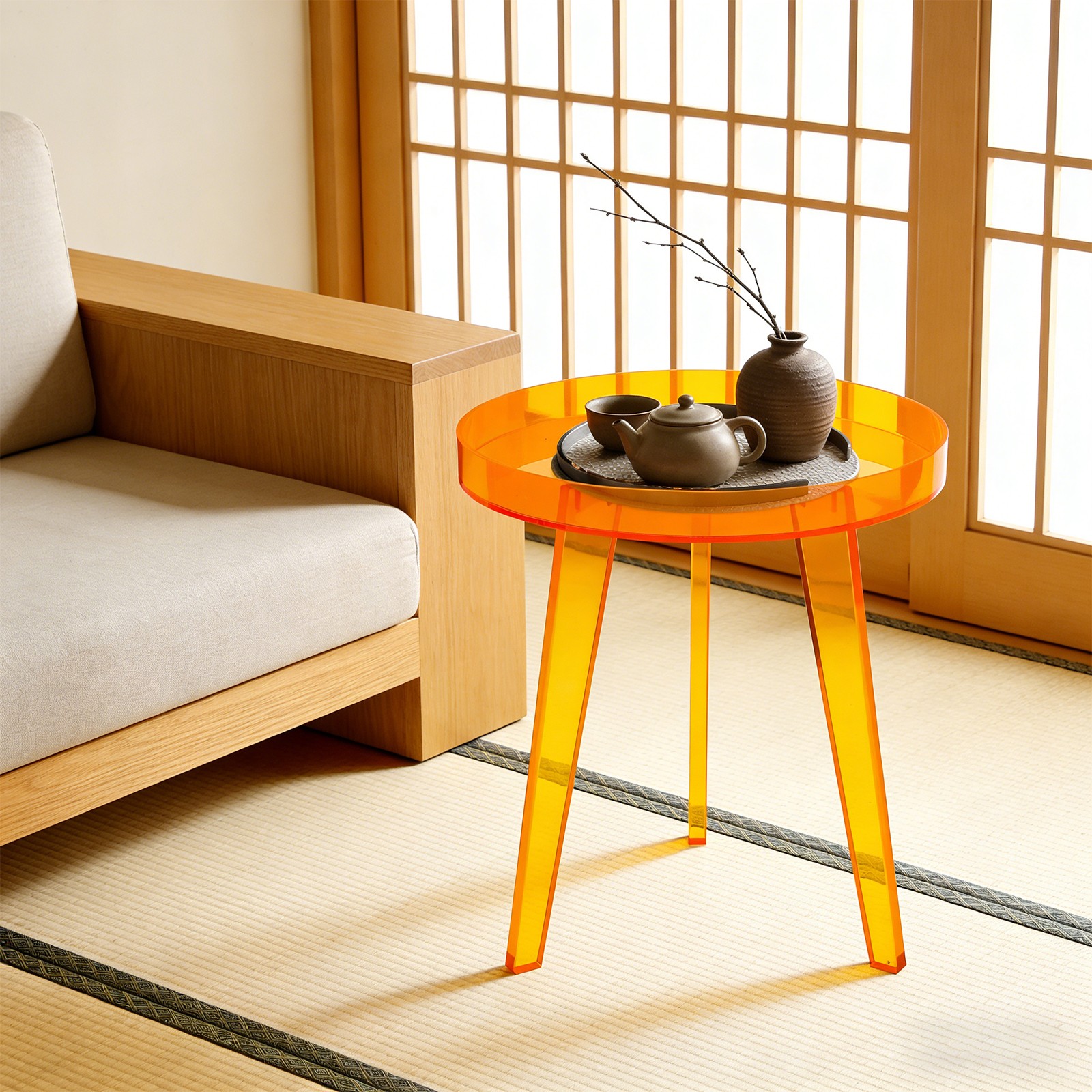 Orange Acrylic Side Table Side Table, End Table for Living Room, Bedroom