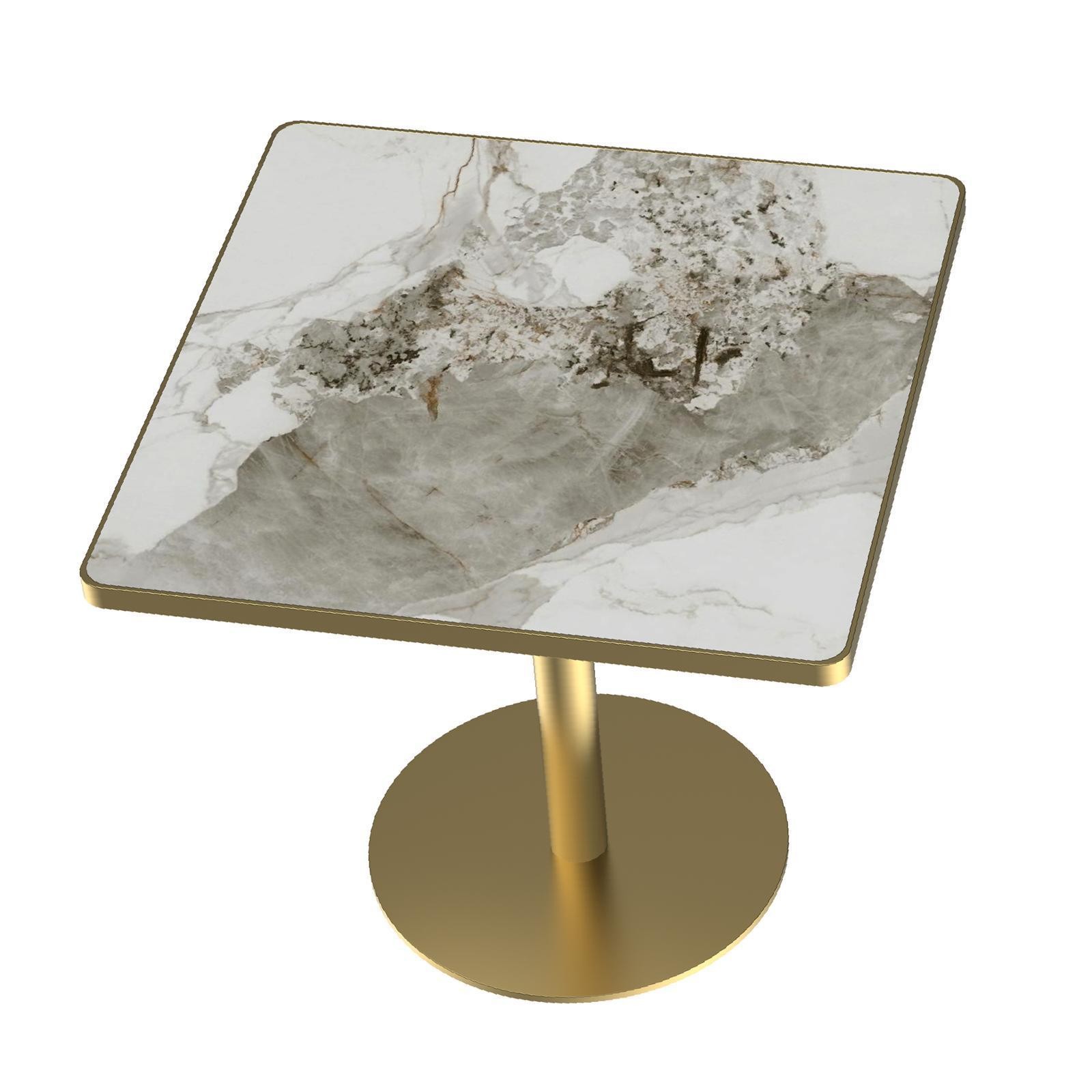 Sleek Square Dining Table 31.5” – Glossy Snow Mountain Stone, Sturdy Gold