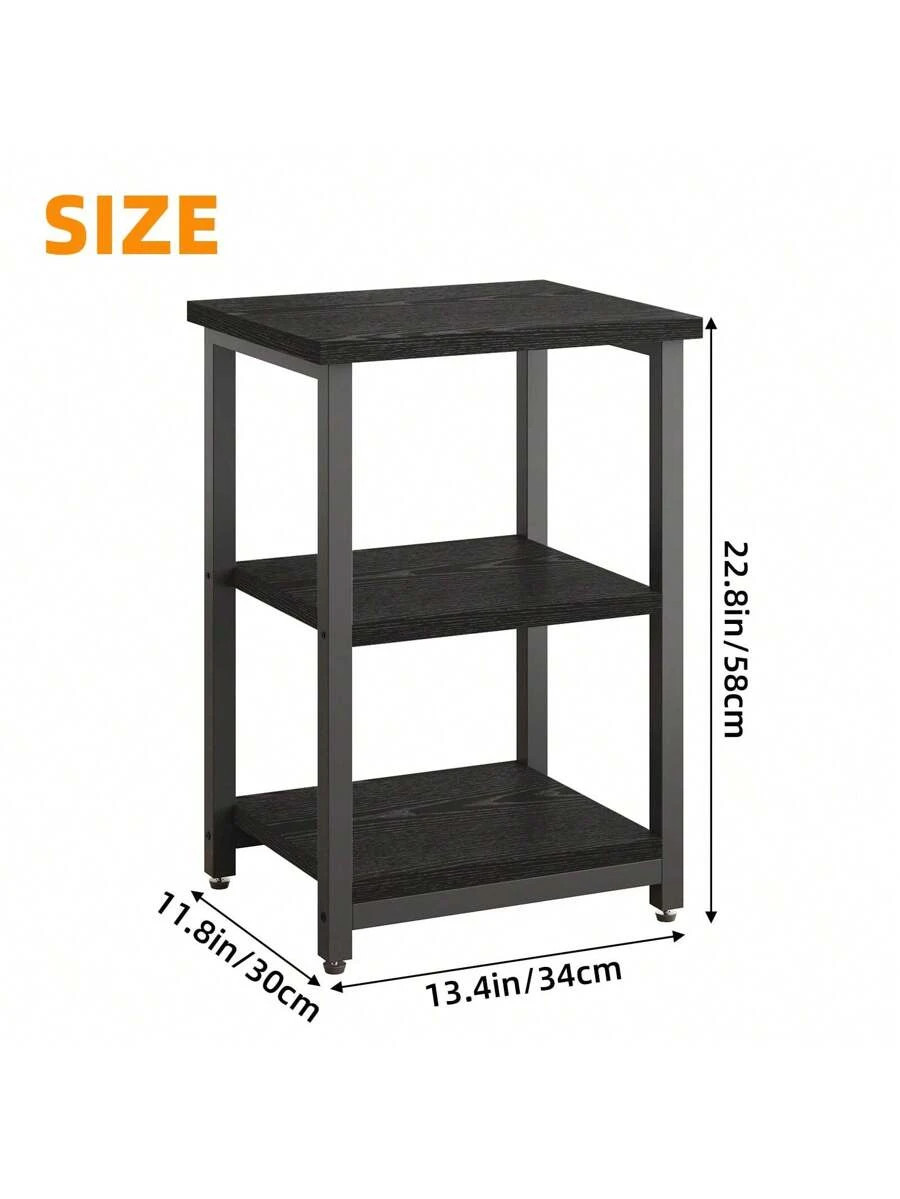 Modern 3-Tier Rectangular Side Table Black Wood Grain Living Room