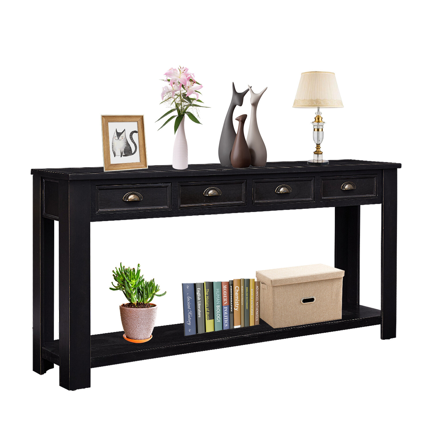 Console Table Accent Sofa Table with 4 Drawers Storage for Entryway Living Room