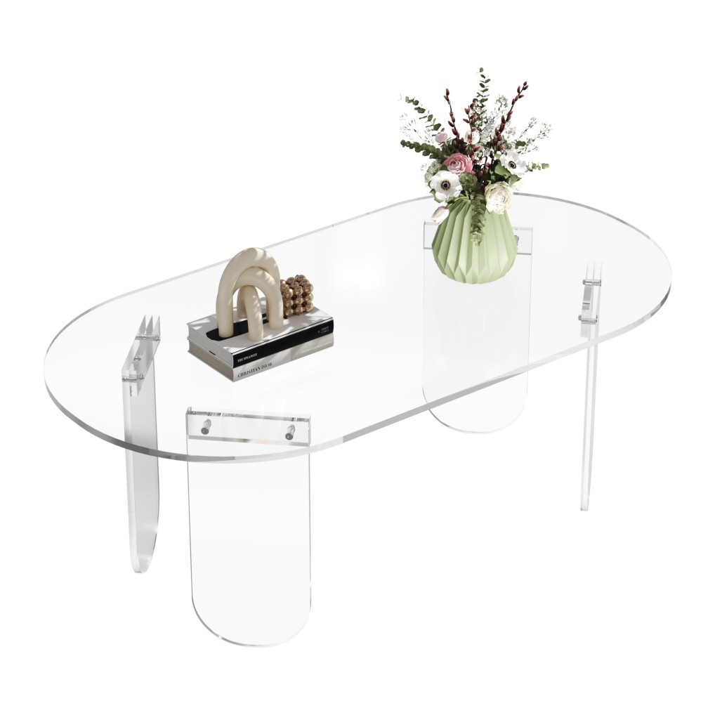 Premium Acrylic Coffee Table Long Oval Center Table Living Room Clear Sofa Table