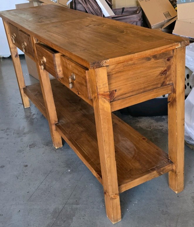 Rustic solid pine Wooden console Table 85340 Natural Brown Mexican furniture