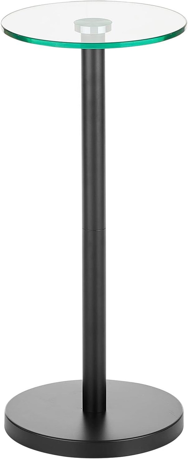 Modern Round Glass Top Accent Table – 9″ Clear/Matte Black for Any Room