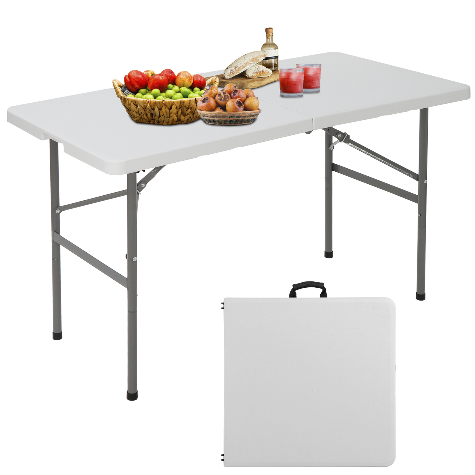 4ft Plastic Folding Table Camping Table for Picnic BBQ Indoor Outdoor White