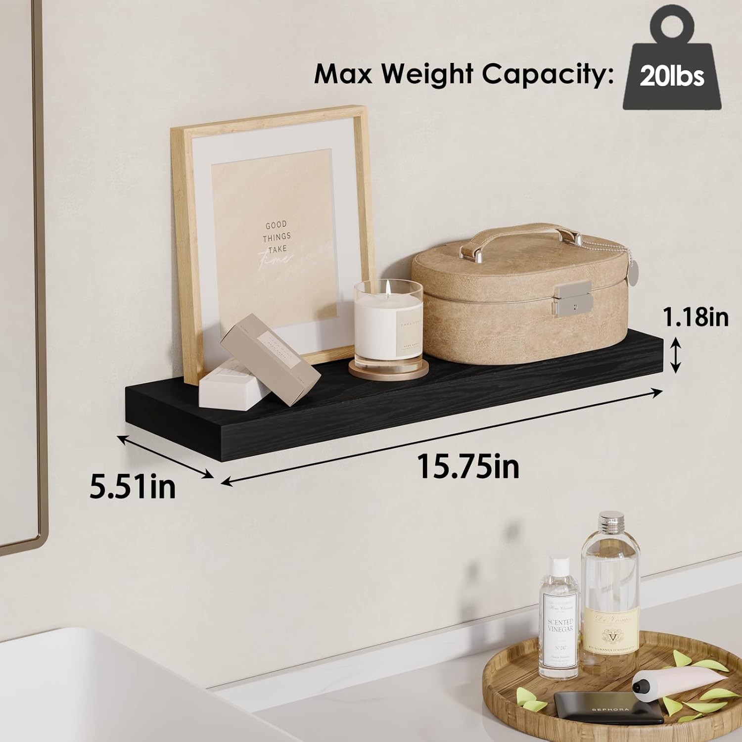 Fixwal Floating Shelves for 15.8 inches x 5.5 x 1.2 inches, Black