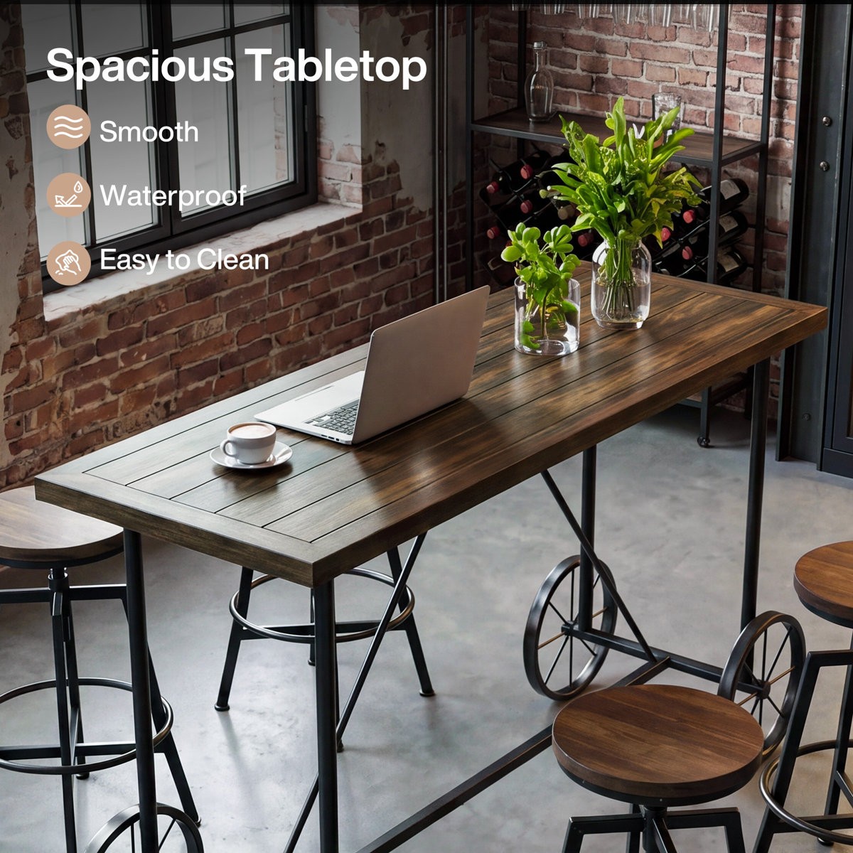 63-Inch Industrial Bar Table, Home Counter Height Pub Table with Metal Footrest