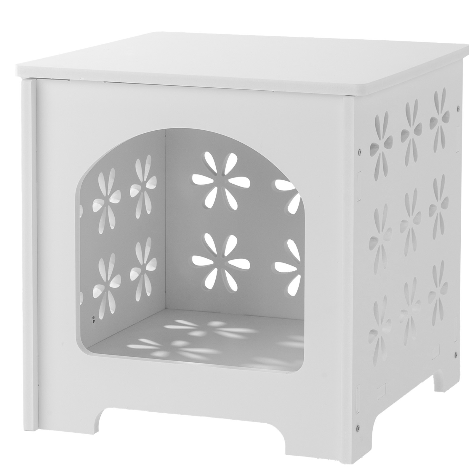 Side Table Nightstand End Table with Floral Design Arch Opening Bedside Table