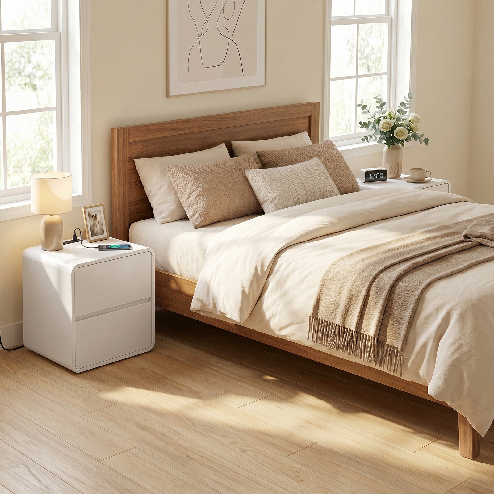 Side Table with Charging Station End Table Bedside Table 19.7″ x 15.7″ x 19.7″