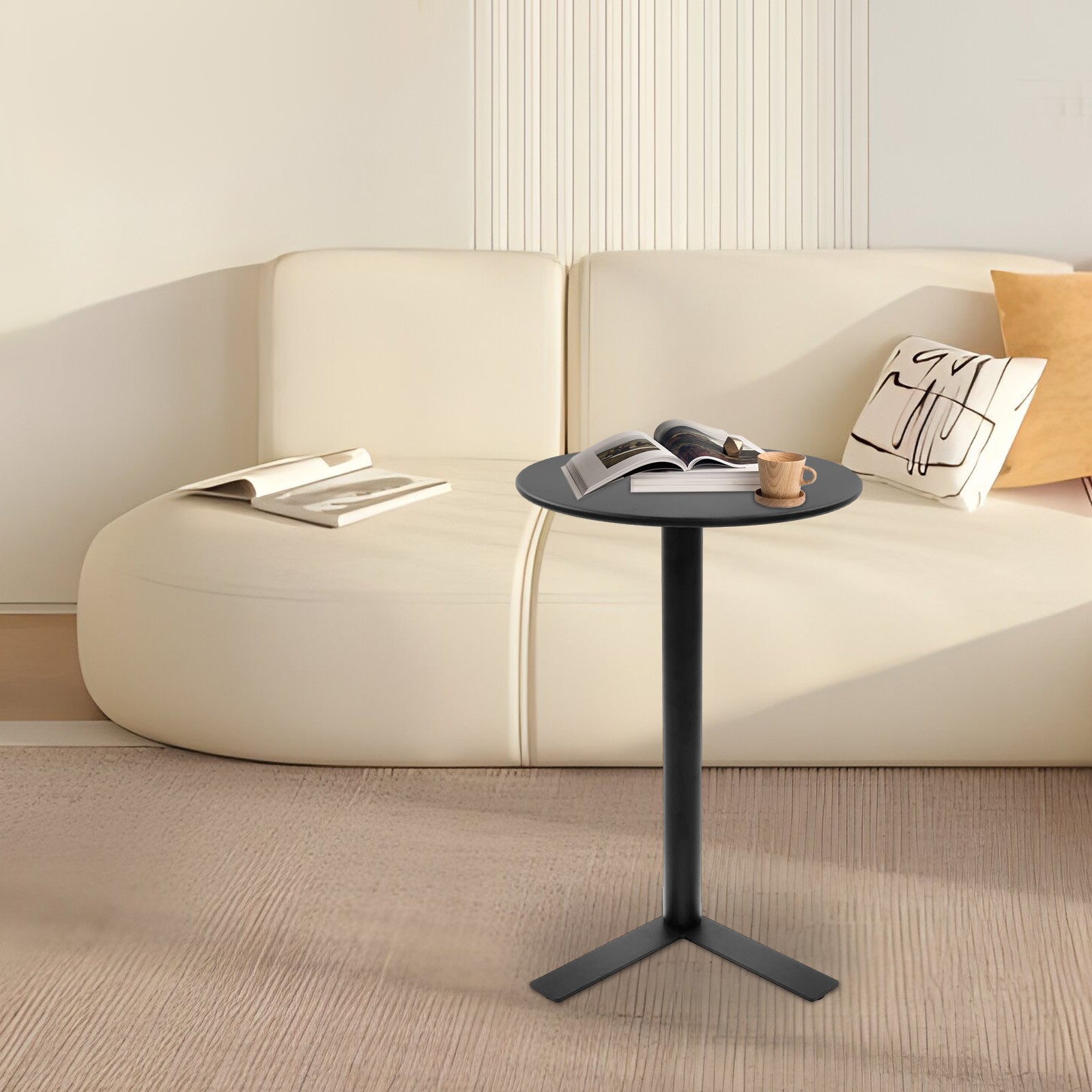 Black Round Side Table With Y-Shaped Base for Small Spaces and Modern Decor