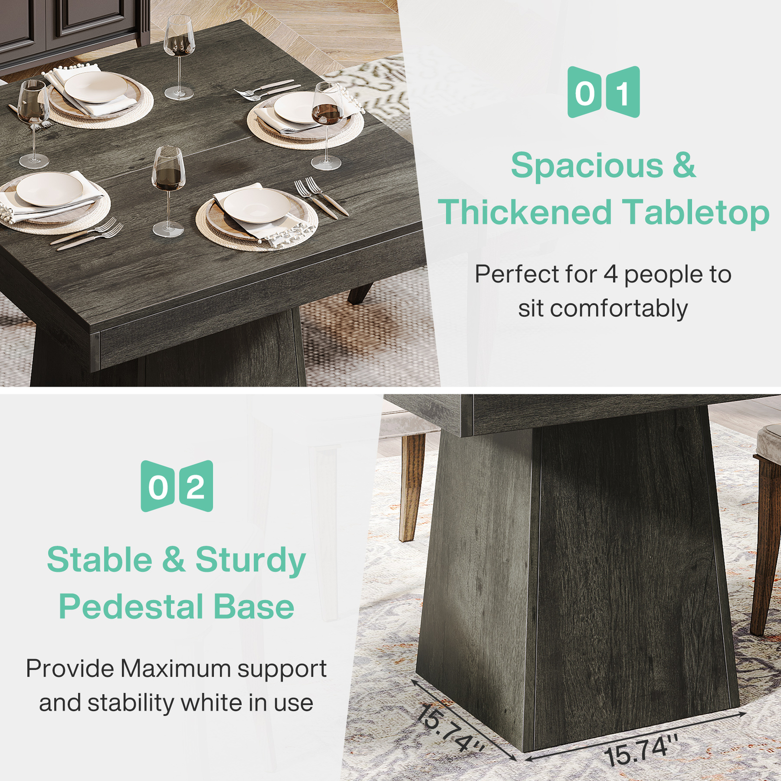 Tribesigns 31.5″ Square Dining Table Small Dinner Kitchen Table for 4 People