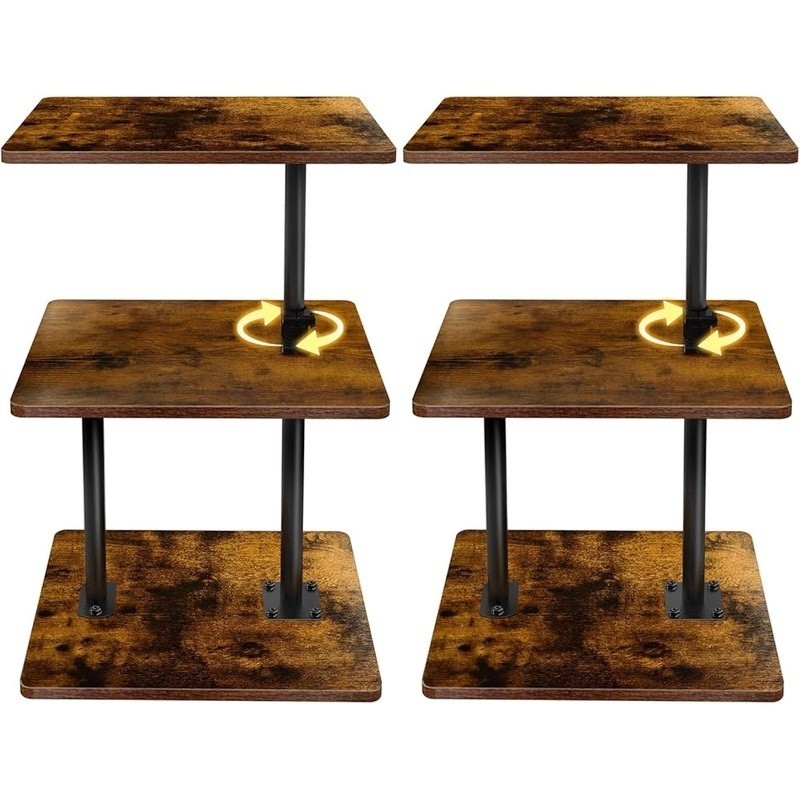 Height Adjustable Swivel End Table W/ Open Shelf Living Room & Bedroom New