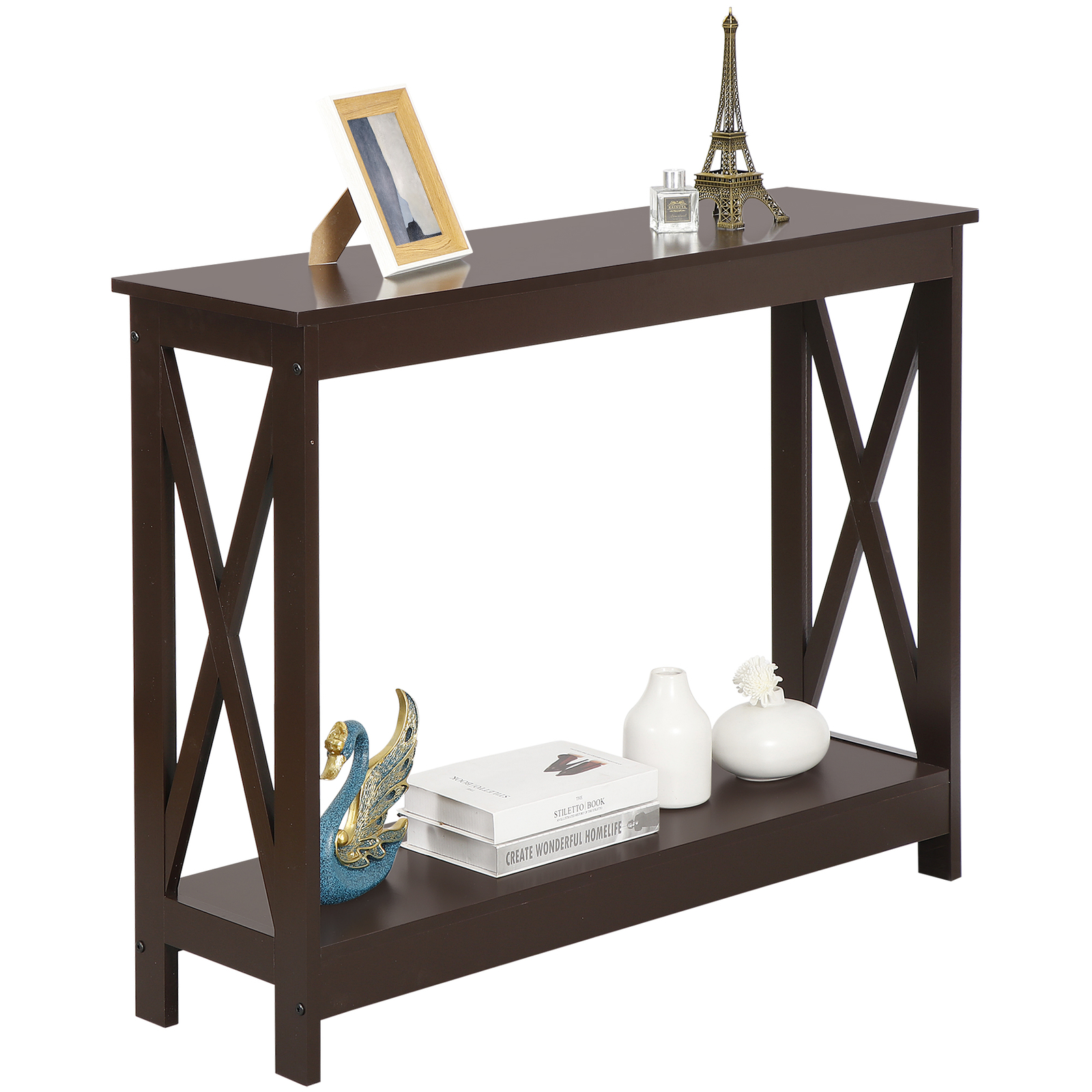 Brown Console Table For Entryway Storage Shelf Entry Farm Accent Home Decor