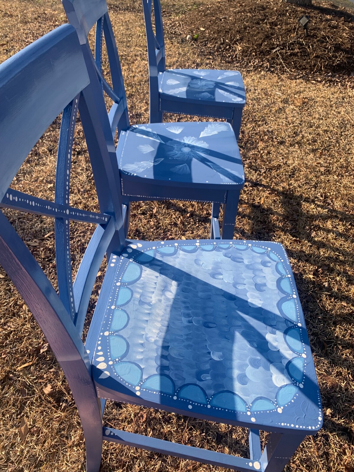 Handpainted Spring Blue Chairs (Set of 3) NEW