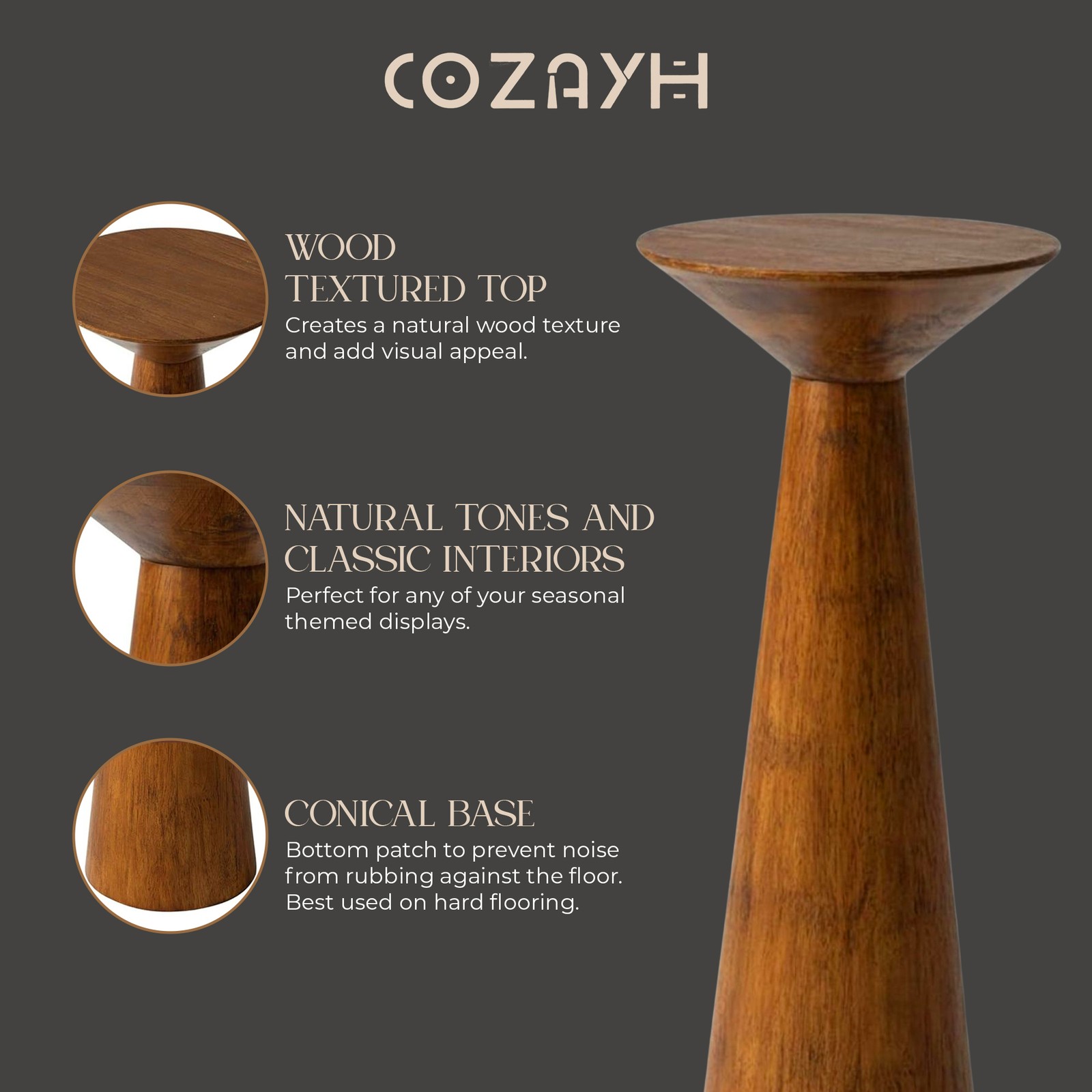 COZAYH Pedestal Tall Round Martini Table for Living Rooms or Bedrooms, Walnut