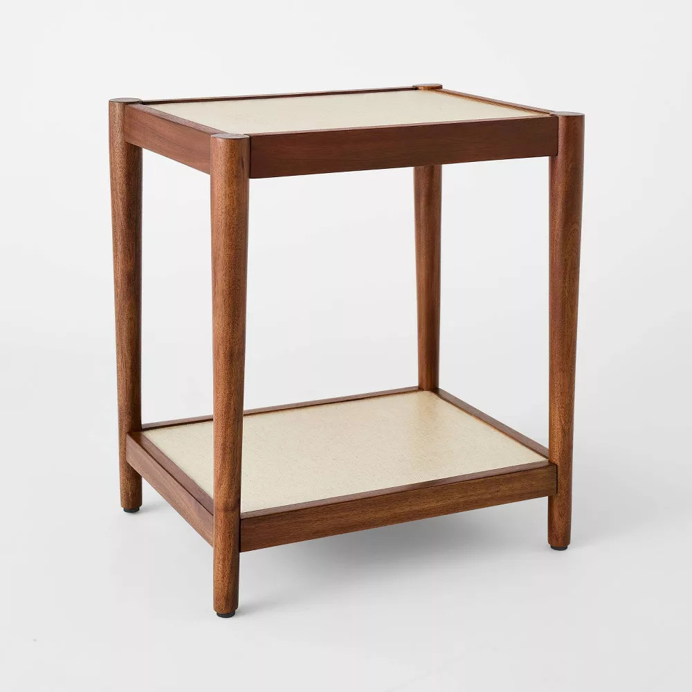 Natural Linen Accent Table with Shelf Mahogany Brown – Threshold designed with