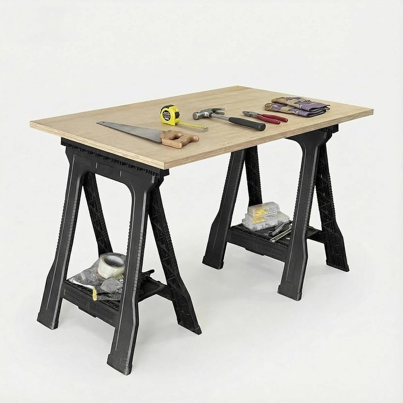 Durable Heavy Duty Weather-Resistant Storage Table W/ Tool Tray Non-Slip Feet US