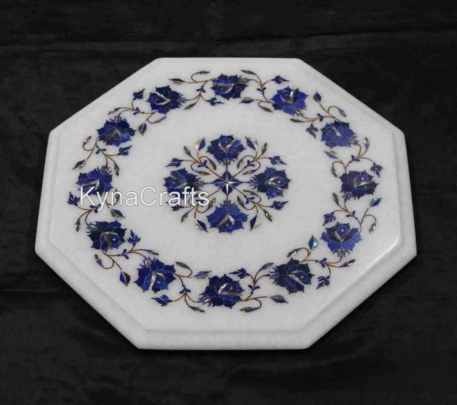 Lapis Lazuli Stone Inlay Work End Table for Hotel White Marble Coffee Table Top