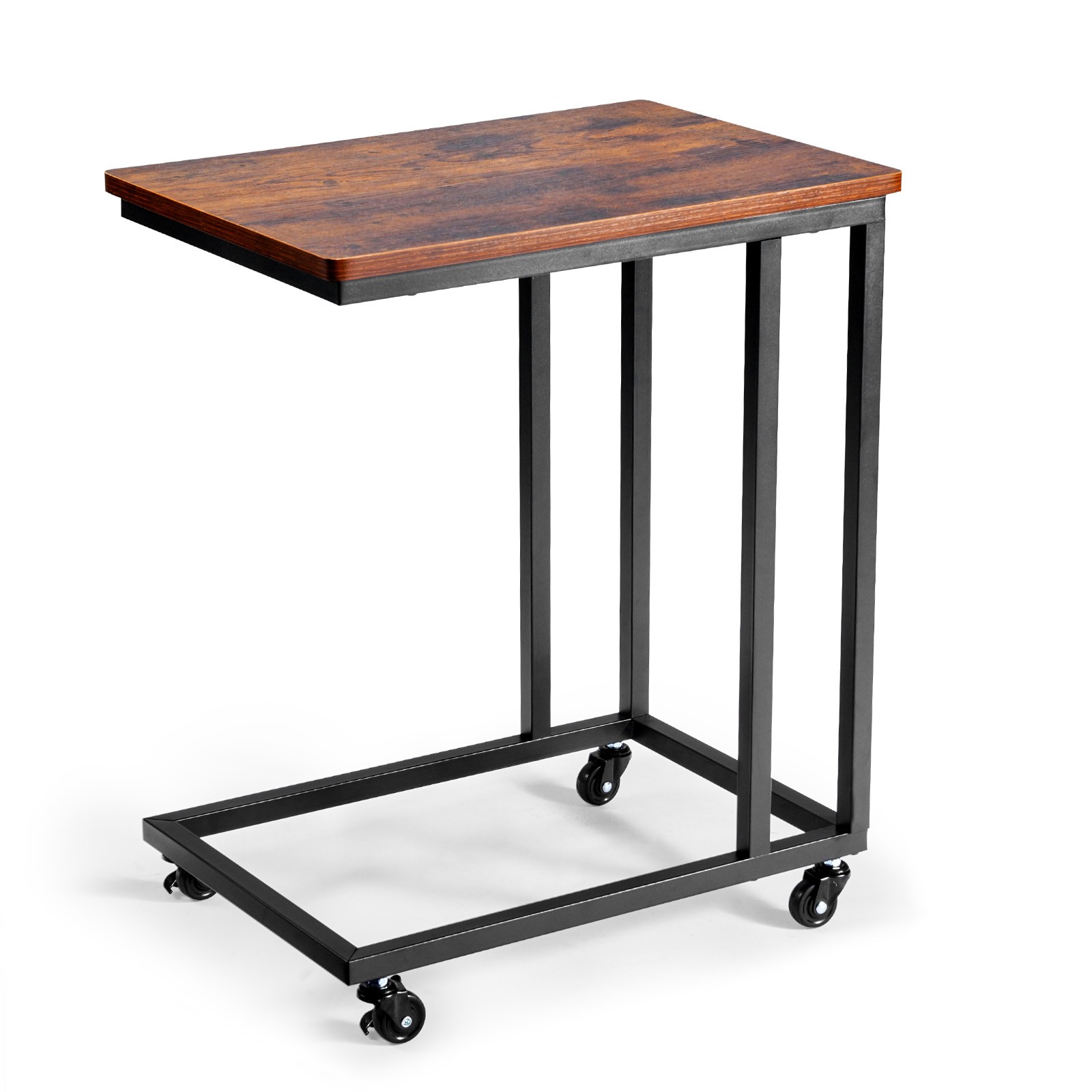 Uimoso C-Shaped Side Table with Metal Frame and Rolling Wheels for Sofa or Bed