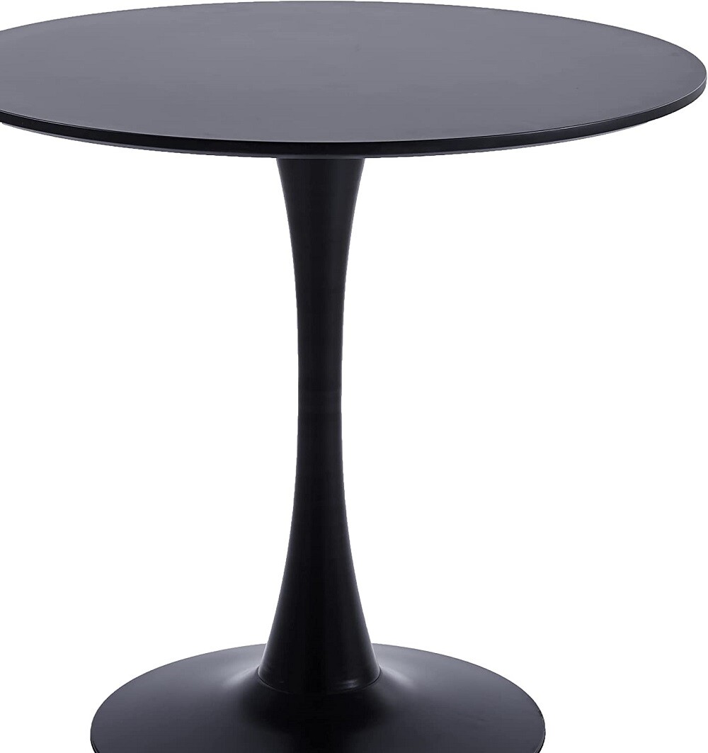 36” Round Tulip Dining Table Lacquered Wood Top with Glossy Pedestal White Black