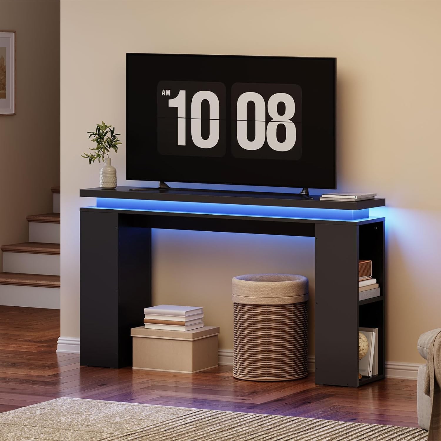 Console Table with LED Lights Entryway Table with Floating Tabletop Sofa Table