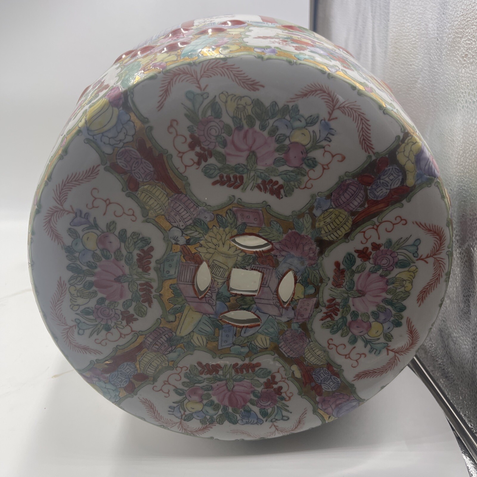 Vintage Oriental Famille Rose Mixed Color Porcelain Round Stool Ottoman cs7260