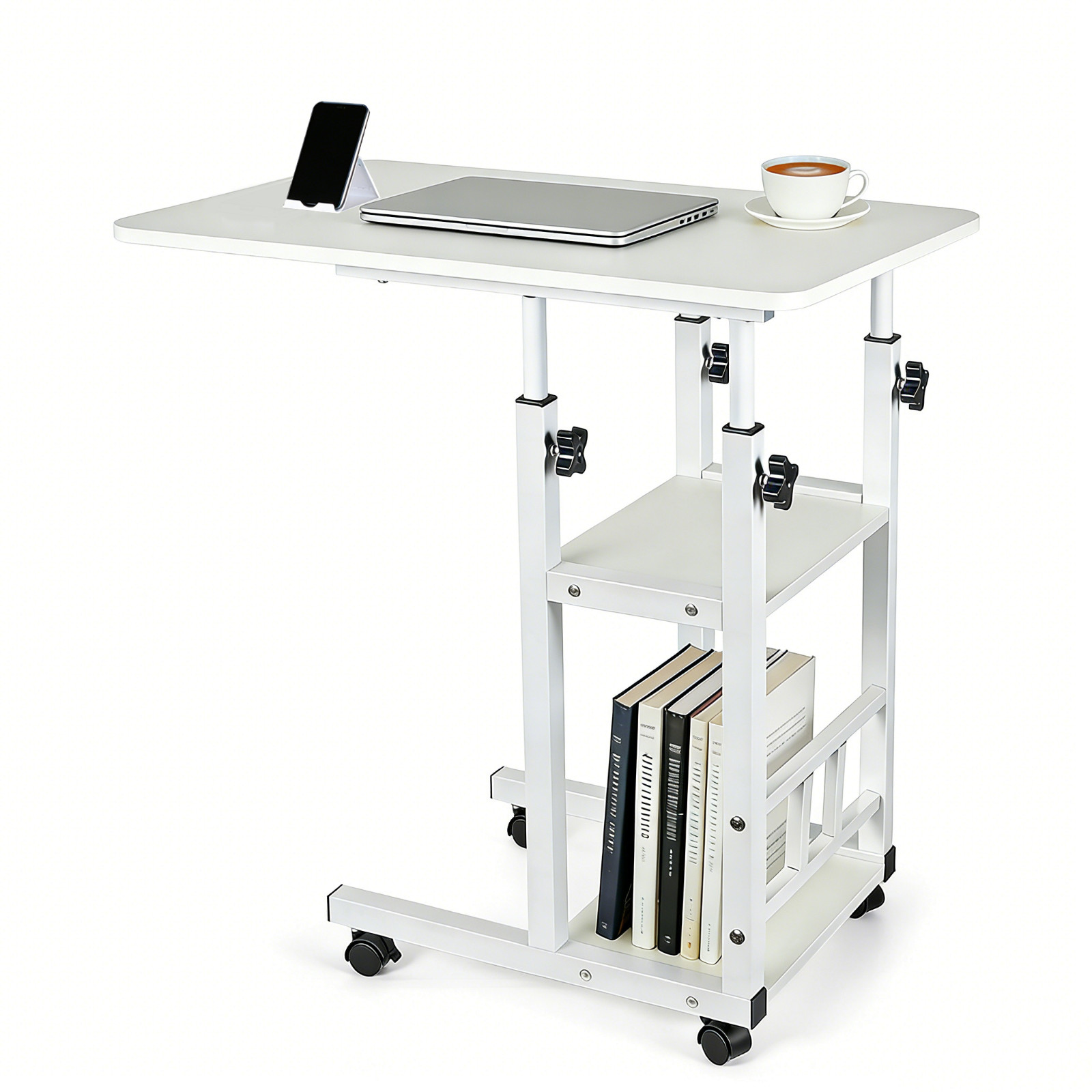 Modern Overbed Table Height Adjustable Bed Side Table Rolling Sofa End Table