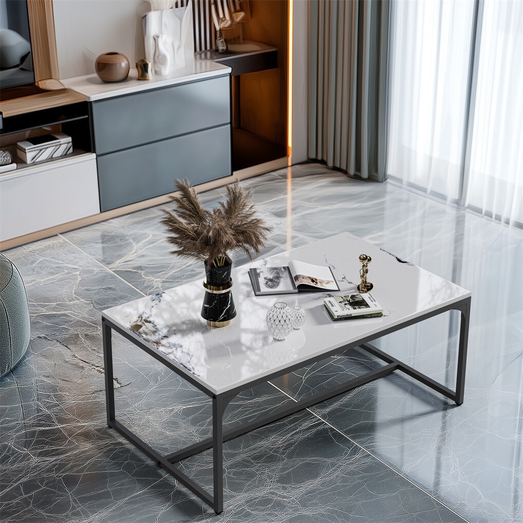 Glossy Sintered Stone Coffee Table Living Room Accent Table Quick Installation