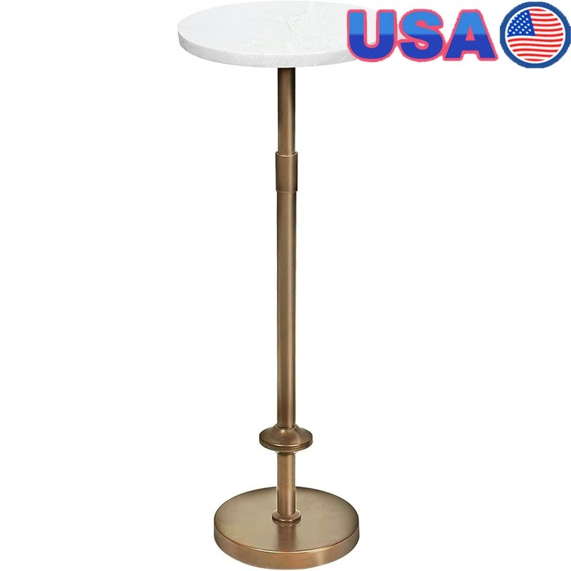 Adjustable Height Black Marble Pedestal Table Drinks Plants Décor Easy Assembly