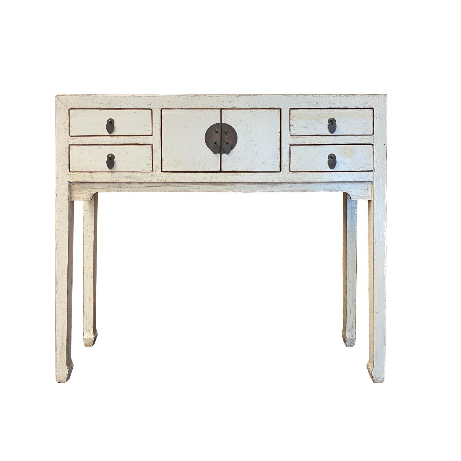 Oriental Rustic Off White Lacquer Drawers Slim Foyer Side Table cs6191