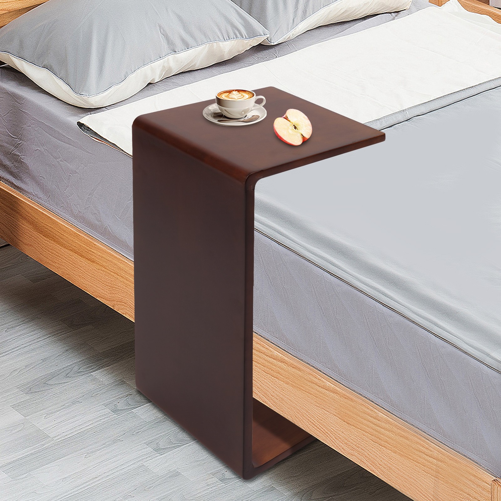 12*12*24in Free Standing Wood End Table C Shaped Sofa Side Table Walnut Brown