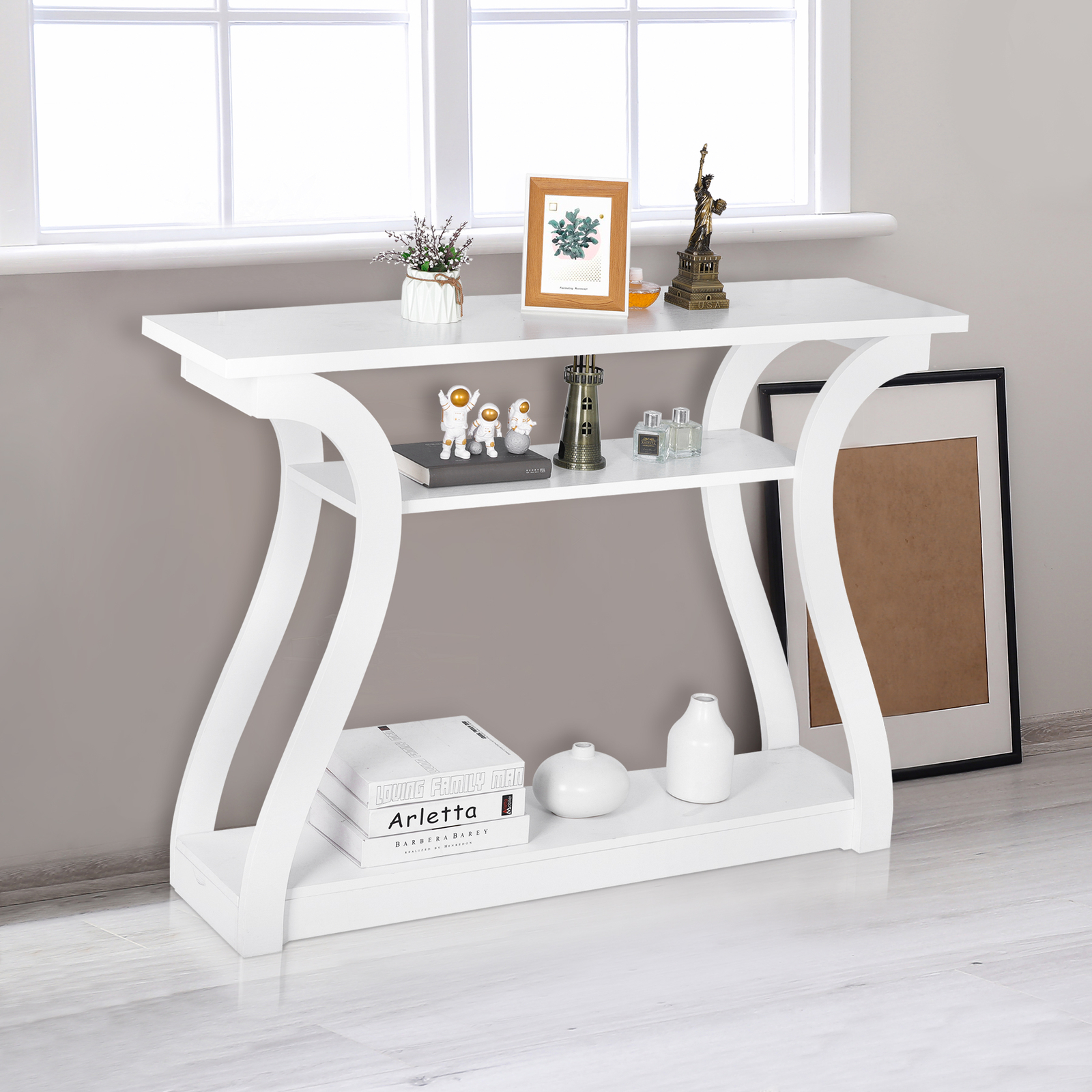 47″ Modern Console Table Accent Side Table for Sofa Entryway Display White