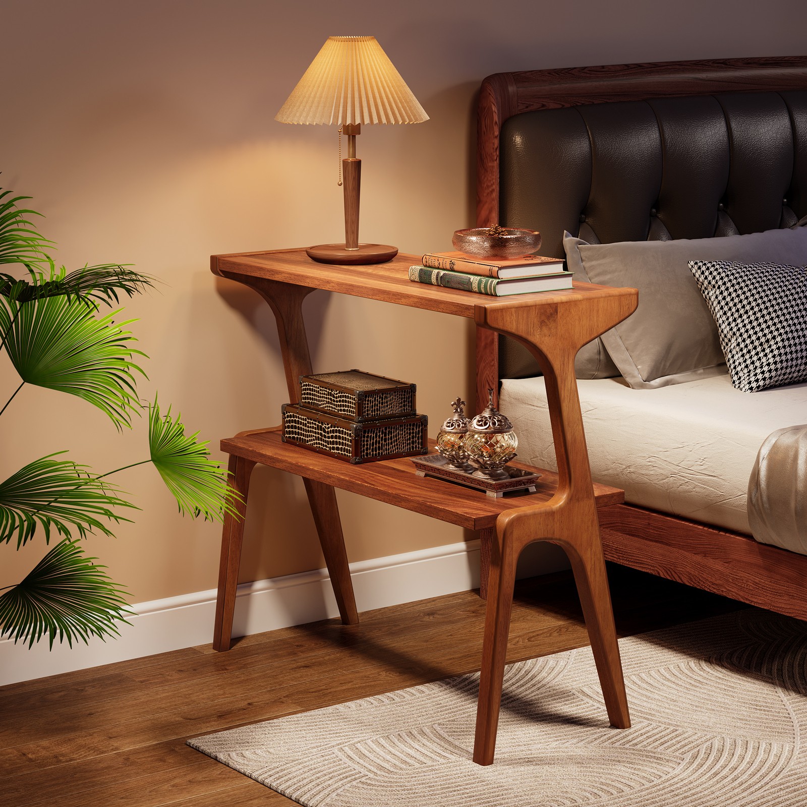 Mid Century Modern 27.56″ Solid Wood End Table – Narrow Farmhouse Side Table