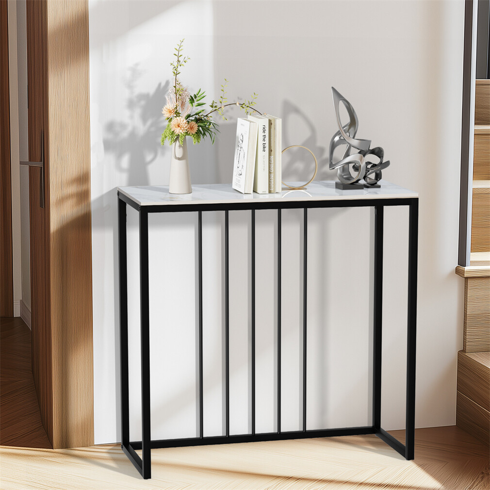 Stylish Console Table Glossy Sintered Stone Hallway Narrow Entryway Tables 80CM