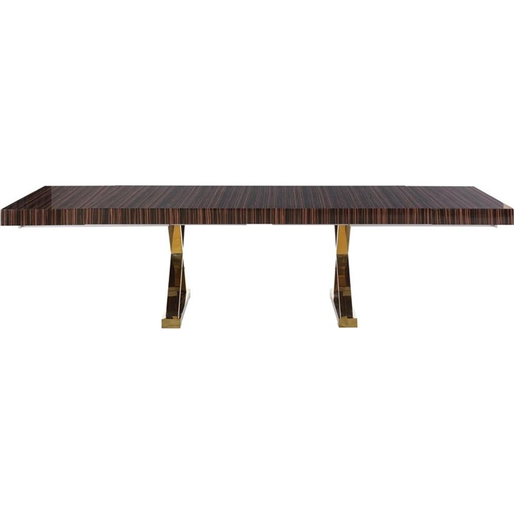 Pemberly Row Zebra Wood Lacquer Top Extendable 2 Leaf Dining Table
