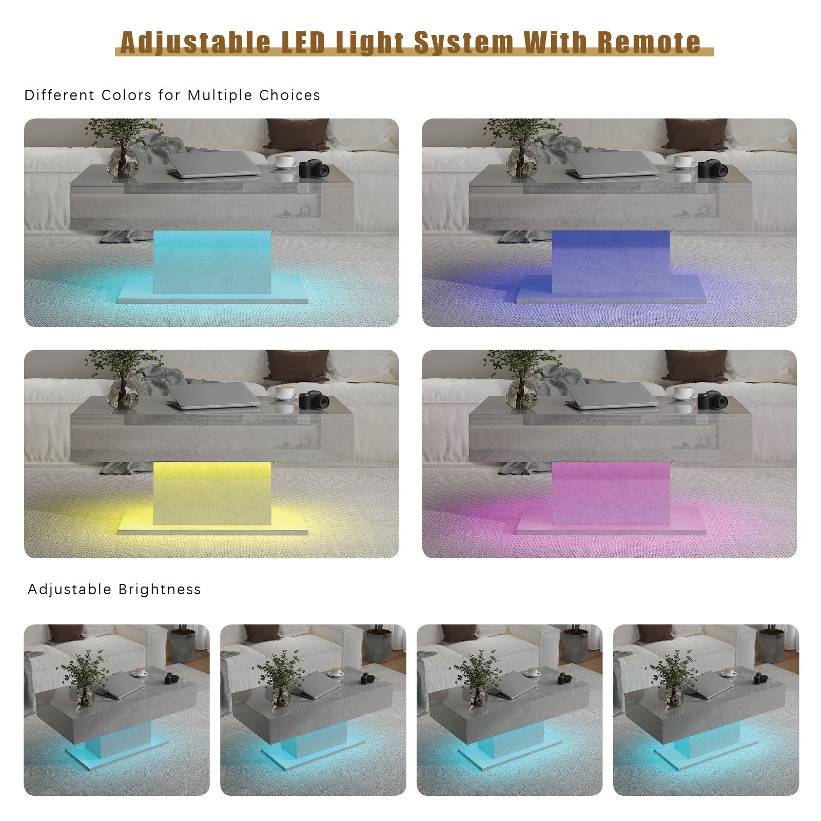 High Glossy Led Coffee Table with 2 Storage Drawers for Living Room Center Table