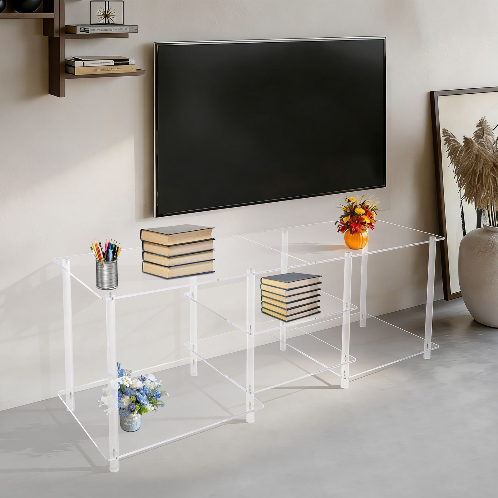 55.1*15.7*22.4in Clear TV Console Table Acrylic TV Stand Media Console Table