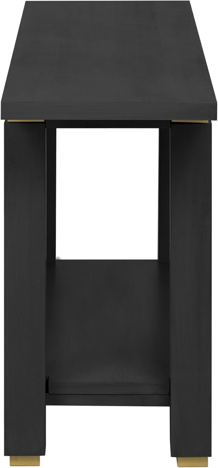 Minimalist Console Table, Solid Wood Entryway Table w/Shelf and Metal Accents