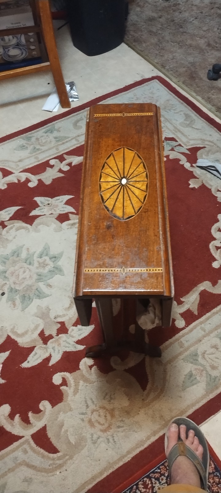 Brown Rectangular Wood Side Table 30in Polished Country Sunburst Top Legs