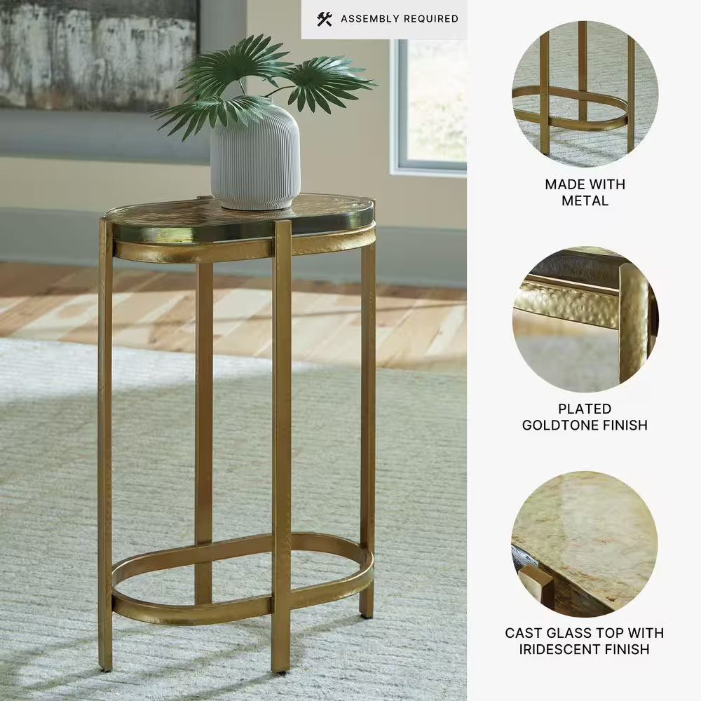 Porterville 17 In. Black/Gold Oval Glass End Table with Iridescent Finished