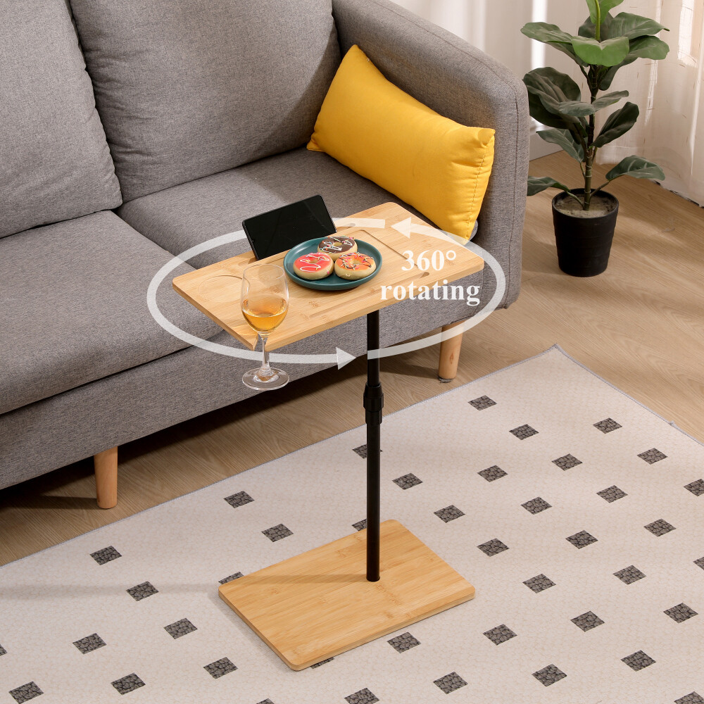 C-Shaped End Table for Couch Arm Side Table with 360° Rotating Height Adjustable