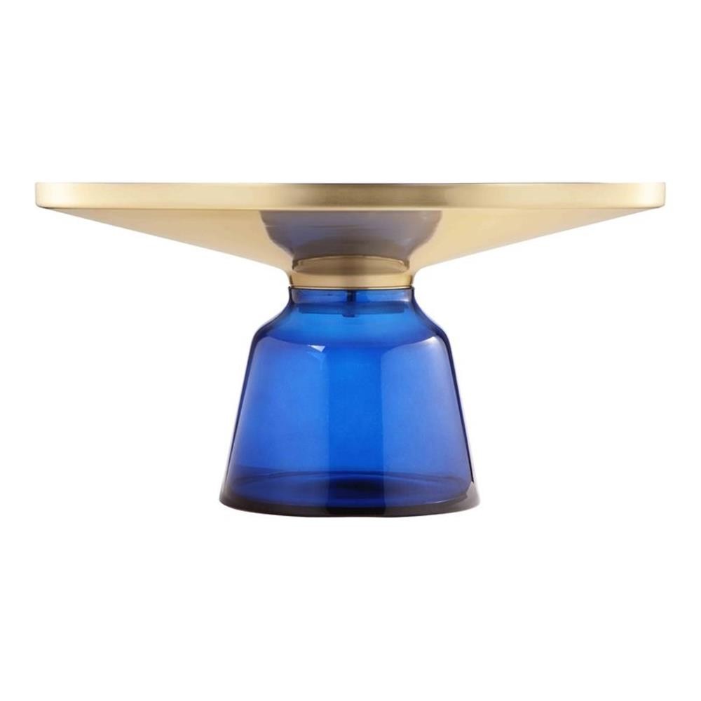 Maklaine Modern 15″H Glass Coffee Table in Gold and Blue Finish