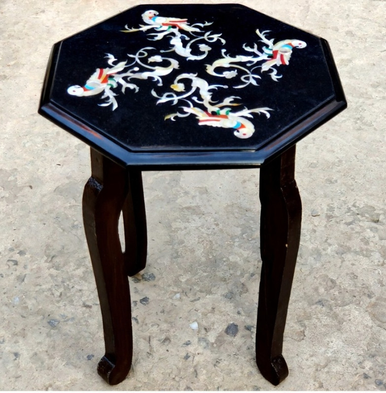 15″ Octagon Black Marble Inlay Coffee Table Top Handmade Hallway Luxury Table