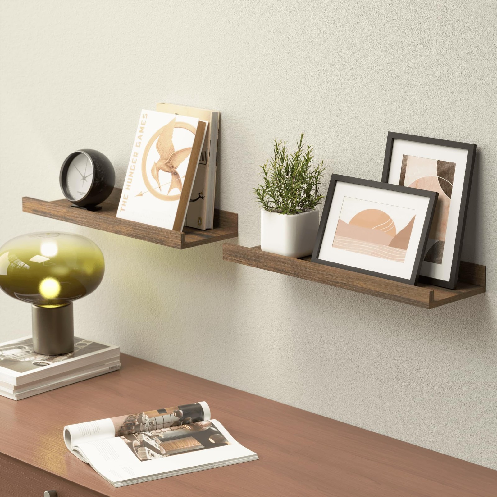 Boswillon Floating Shelves for Wall, Wall Mounted Set 15.7 In, Brown