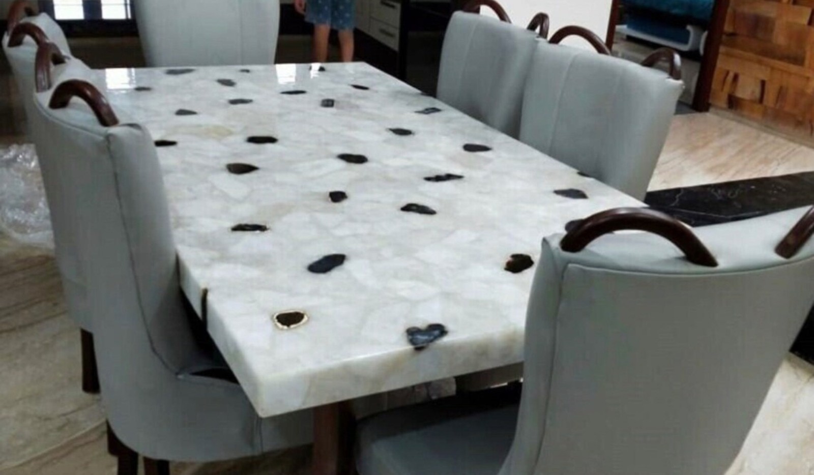 Custom Agate Table Top | White Agate Coffee Table Top | Epoxy Agate Kitchen Slab